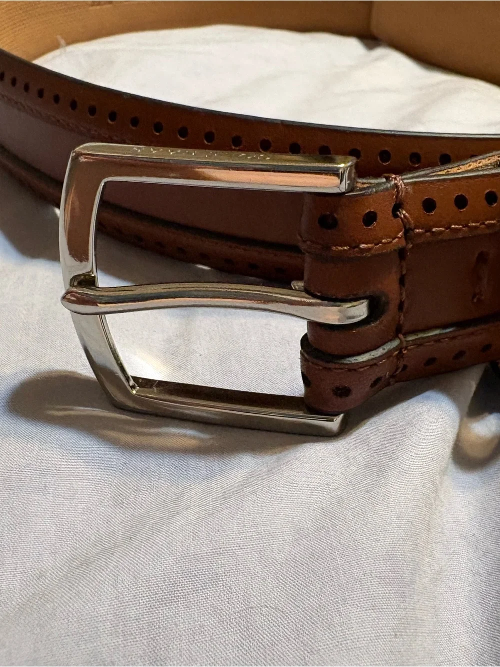 Cole Haan Brown Leather Belt with Silver Buckle